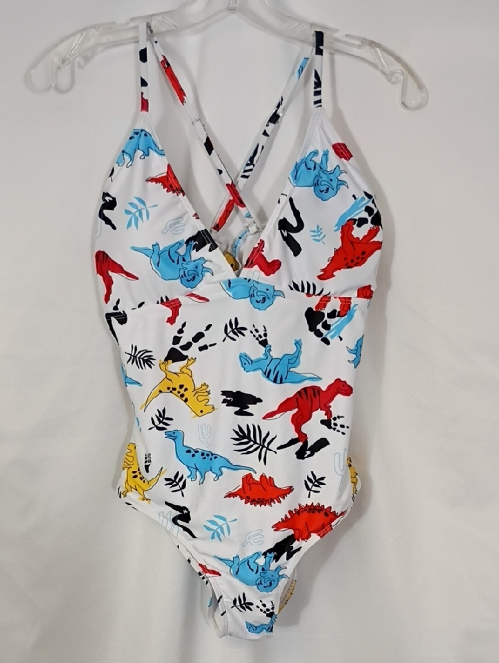 EUC PatPat White One-Piece Swimsuit with Multicolor Dino Accents Womens Size XL